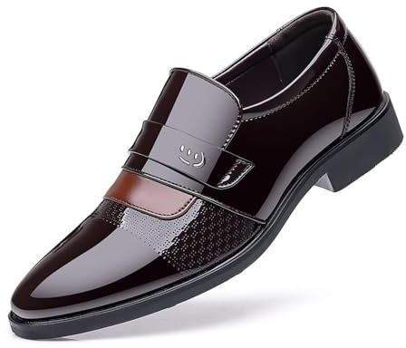 NLNKDTDPAK Slip-on låga lackskor for män, brittiska blanka singelskor, stora mäns fritidsläderskor(Brown,48)