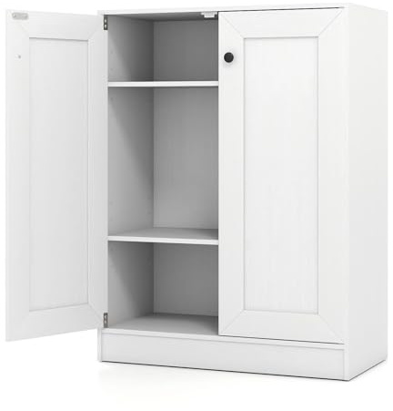 KOMFOTTEU Buffet Cuisine, 3 Niveaux, 2 Portes, 60 x 30 x 80 cm, Blanc