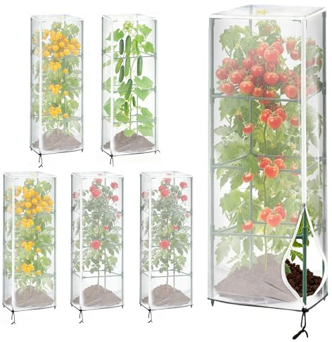 6 Pack 16.9 * 16.9 * 47.2inch Plant Cover for Square Tomato Cage,Tomato Trellis Mesh Netting Covers with Zipper Drawstring Bird Netting for Garden Protection