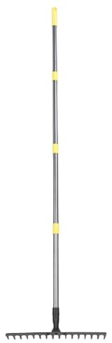 Sahgsa Rastrillo de jardín de metal de alto rendimiento con 17 púas – 1,5 m de largo, ideal para cubrir, aflojar el suelo, nivelar y quitar hojas, hierba/malas hierbas