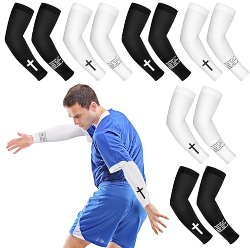DERTE 6 Pairs Faith Cross Arm Sleeve Baseball Christian Compression Sleeves Jesus Bible Verses for Youth Men Women Football Volleyball Outdoor Sports (Philippians 4:13)