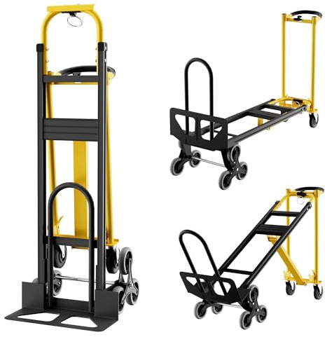 3-in-1 Heavy Duty Convertible Aluminum Hand Truck Dolly, 800 lbs Capacity, Stair Climber Wheels, Platform Trolley Cart for Warehouse, Moving, Home, Office, Supermarket Transport, Yellow+Black