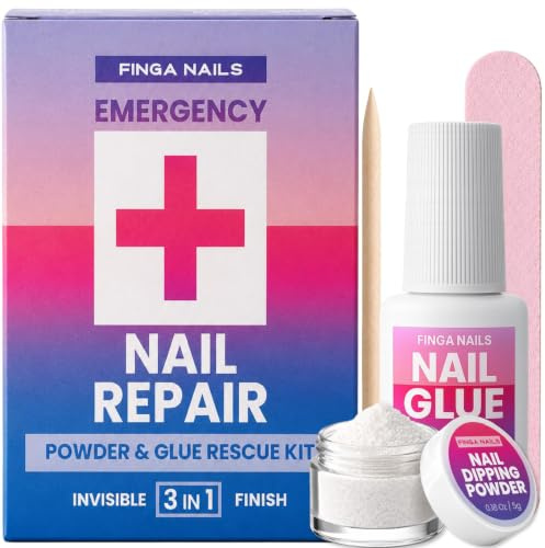 Nail Repair Kit For Broken Natural Nails - Nail Glue, Repair Powder & File | Nail Repair for Damaged Nails, Split Nail Repair Kit, Temporary Manicure Fix Protector, Includes Video & Written Instructions
