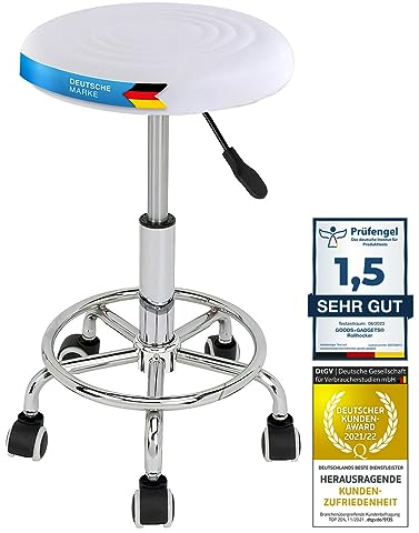 GOODS+GADGETS Ergonomie rollbarer Arbeitshocker Drehhocker Barhocker Praxishocker Rollhocker höhenverstellbar, weiß