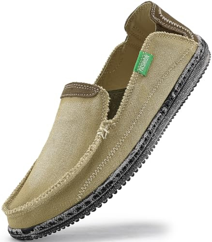 VILOCY Mens Slip on Deck Shoes Casual Canvas Loafers Summer Beach Boat Shoes Zero Drop Vintage Flat Tan US5 EU39