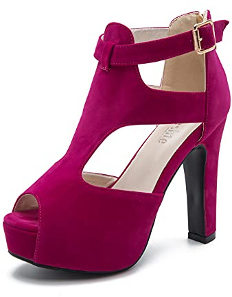 Women's Platform Chunky Block High Heel Peep-Toe Dress Sandals Velvet Rose Red Label Size 40-250mm - US 8.5