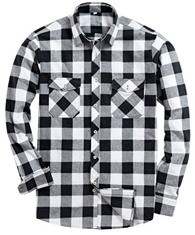 Alimens & Gentle Men's Button Down Regular Fit Long Sleeve Plaid Flannel Casual Shirts