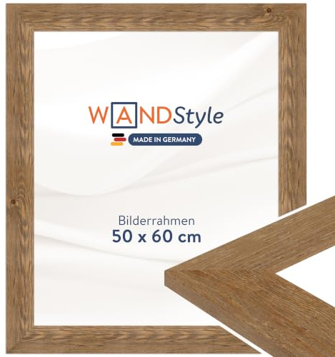 WANDStyle Bilderrahmen 50x60 Eiche, rustikaler Bilderrahmen Holz 50x60 cm | Hochwertiger Holzbilderrahmen, Posterrahmen zum Aufhängen, Rahmen 60x50 cm, Fotorahmen H780 - Made in Germany