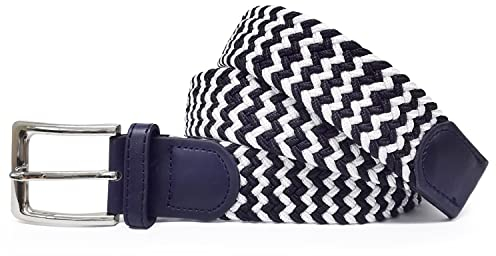 Gloop Unisex elastiskt tygbälte flätat stretchbälte stretchigt bälte för kvinnor och män total längd, Blåvit, Gesamtlänge 120cm