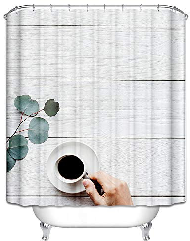 Daesar Polyester-Stoff Badvorhang Vintage Kaffee Zeit 3D Duschvorhang Antischimmel 165x200 cm