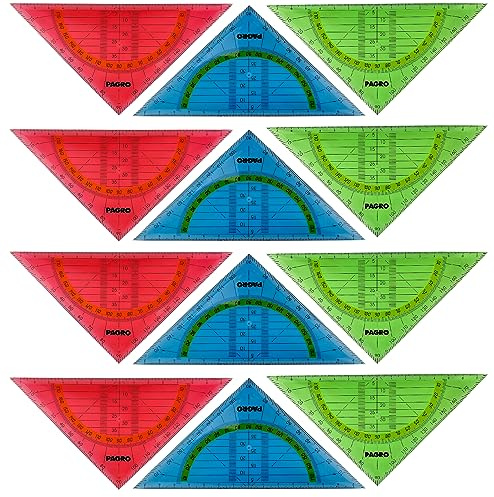 My-goodbuy24 Geometriedreieck - 12 Stück - Flexibles Material - bruchsicher - transparent - Geodreieck für Schule und Büro - farbig (12 x Mix Bunt)
