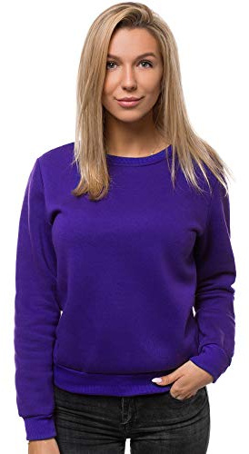 OZONEE Damen Sweatshirt Pullover Langarm Farbvarianten Oversized Langarmshirt Pulli ohne Kapuze Baumwolle Baumwollmischung Classic Basic Rundhals-Ausschnitt Sport JS/W01 VIOLETT S