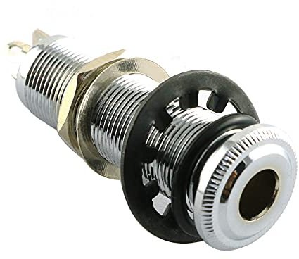 RLECS Brass Electric Guitar Bass 1/4Inch Barrel Jack 44.5x16cm Cylinder Input/Output Mono Active Long Threaded Jack Socket Guitar Parts & Accessories, Silver