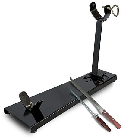 BRICOMIRAS - Jamonero Plegable Metalico | Incluye Cuchillo y Chaira | Ideal para Doméstico y Profesional | Diseño Compacto, Negro, 40x17x6cm