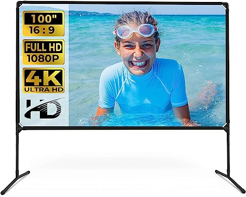 Projector Screen - 100 Movie Projector Screen with Stand, 16:9 HD Foldable for Indoor/Outdoor Projection