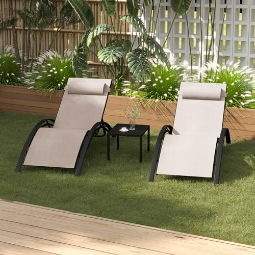 PURPLE LEAF 2er-Set Sonnenliege 4-Fach Verstellbar Aluminium, Beige | Langlebiger Beistelltisch, Gartenliege Rostfreies Gestell, Textilene Gewebe, Kissen, Wetterbeständige Ausführung