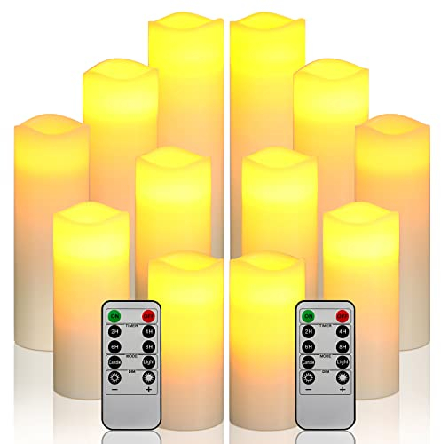Da by LED Candele senza fiamma a batteria, set di 12 candele a pilastro in vera cera con timer remoto (batterie non incluse).