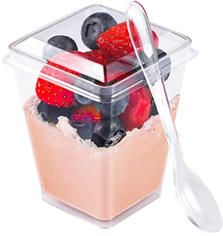 EASERCY 50 Pack 5 oz Plastic Dessert Cups with Lids, Yogurt Parfait/Appetizer Cup with Lids for Party, Mini Dessert Cups with Spoons Dessert Shooter Cups for Pudding, Fruit and Ice Cream