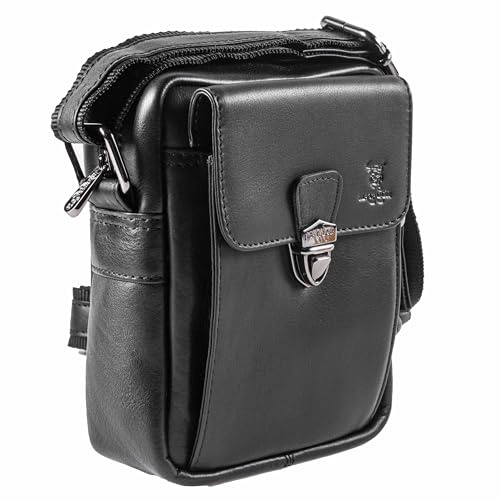 MATADOR kleine kompakte Leder Umhängetasche Herren Ledertasche Schultertasche Schwarz Nappa