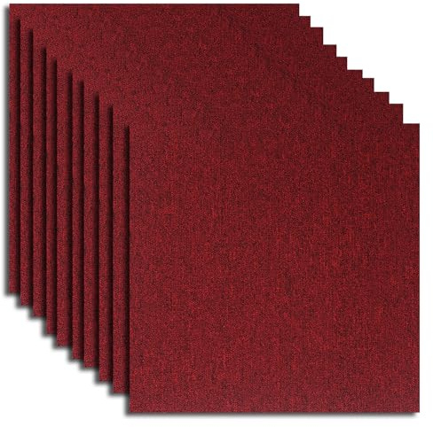 Teppichfliesen 20 Stück - 5m², 50x50cm Selbstliegend Teppichboden, Rutschfest Strapazierfähiger Kurzflor Teppich für Büro Wohnzimmer Balkon Auto (Rot)