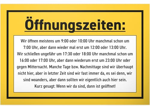 DankeDir! Öffnungszeiten lustig - 30 x 20 cm Schild Büro Laden - Wanddeko Geburtstagsgeschenk Spruchschild Türschild lustiger Spruch - Kollegen Freunde Geschenk Deko Geschenkidee