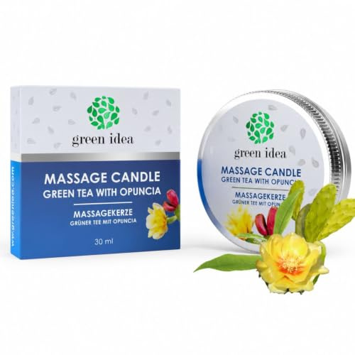 Green idea Massagekerze Grüner Tee & Kaktusfeige 30 ml | Mit Sheabutter, Sonnenblumenöl, Bienenwachs, Mandelöl und Vitamin E
