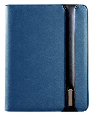 A4 Leder Konferenzmappe, Reißverschluss Konferenzmappe Portfolio Dokumentenhalter mit 8000mAh Powerbank und kabellosem Laden, Organizer Ordner für Meeting, Reisen (blau)