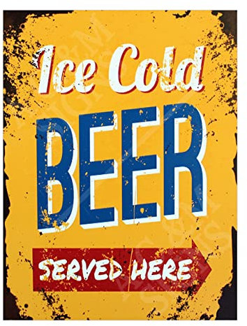 Ice Cold Beer Sign Metal Plaque For Home Bar & Pub Man Cave tiki Bar Cafe Wall Beer Shed Sign Ref2516 (10X8 inches (Approx)25cmx20cm)