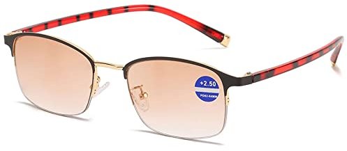 Lanomi Klassisch Bifokale Getönte Lesebrille Damen Herren Rechteckige Blaulichtfilter Sonnenbrille mit Sehstärke Halbrahmen Gleitsicht Sehhilfe Braun und Grau Lese Brille Schwarz Schildpatt 1.5