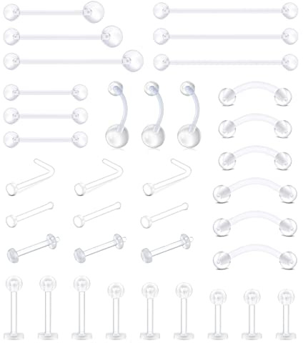 JFORYOU Klare Nasenringe Stecker für Arbeit Plastik Klare Piercing Retainer Set Für Nase Septum Lippe Labret Helix Rook Daith Knorpel Zunge Nippel Industrielle Bauch Piercing Schmuck