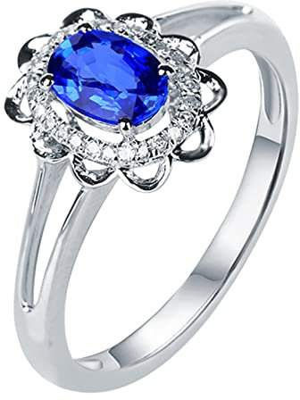 KnSam Weiß Gold 750 18K Eheringe Frauen, Blau Saphir Pärchen Ringe 0.6ct Hohl Design Blumen Au750 Weiß Gold Freundschaftsringe mit Diamant Echtgold Schmuck, Gr.51 (16.2)