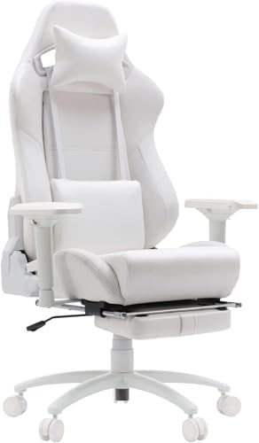 HOMRACER Gaming Stuhl, ergonomischer Bürostuhl mit Fußstütze und Lendenwirbelstütze, Videospielstühle für Erwachsene, Verstellbarer Schreibtischstuhl mit 360°-Drehsitz und Kopfstütze für Zuhause,