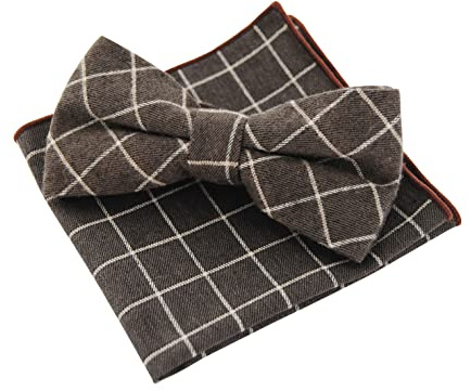 axy Herren Fliege mit Einstecktuch als Set zum Anzug, Tweed Style, bereits vorgebunden, Schleife Konfirmation verstellbar