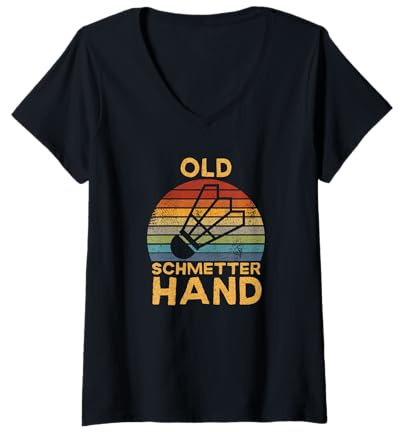 Damen Badminton Spieler - Old Schmetterhand Spruch T-Shirt mit V-Ausschnitt