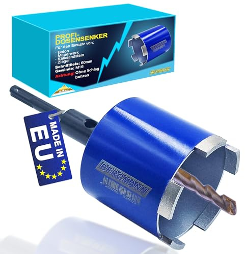 BERGMANN® MADE in EU | Dosensenker Ø 82mm + SDS Plus Adapter | Kernbohrer Dosenfräser Lochsäge für Bohrmaschine Unterputzdosen Steckdosen Beton Mauerwerk Ziegel uvm.