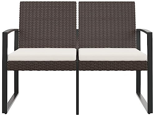 Festnight Gartenbank 2-Sitzer mit Kissen Outdoor-Bank Rattansofa 2 Sitzer Gartensofa 2 Sitzer Relaxbank 2-Sitzer Bank Rattanbank Sitzbank Garten Braun PP-Rattan