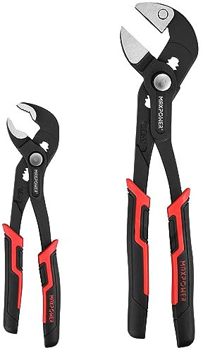 Slip Joint Pliers Set, MAXPOWER 200mm Water Pump Pliers with 25mm Serrated Jaw & 250mm Pliers Wrench with 32mm Flat Jaw - Pack of 2 Tongue-and-Groove Pliers Set for Plumber