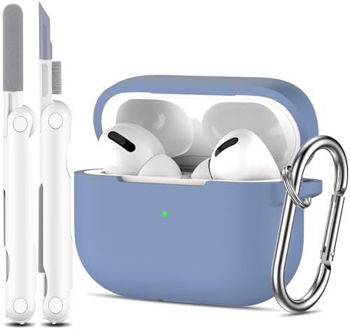 R-fun Kompatibel mit AirPods Pro 1 Gen Hülle mit Reinigungsset, Vollständiger Silikonschutz Kompatibel mit Apple AirPods Pro 2019 Hülle [Front-LED sichtbar],Blaugrau