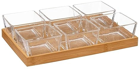 Secret de Gourmet 7 Piece Bamboo and Glass Snack Set