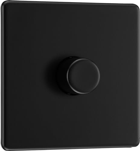BG Electrical Intelligent Single Wall Dimmer Switch, 2 Way, Screwless Front Plate, Premium Flatplate, Matt Black, 200W, FFB81