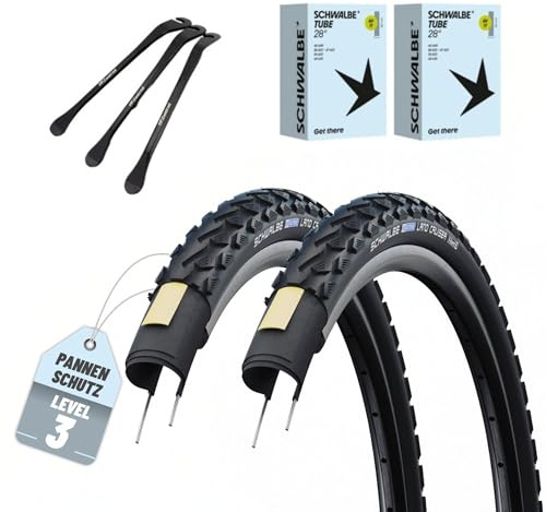 2er Set Schwalbe Fahrradreifen Land Cruiser 28 Zoll (42-622) auswählbar mit Schläuchen + 3 Metall Reifenheber E Bike (28x1,60 Zoll (42-622), AV-Ventil Schläuche)