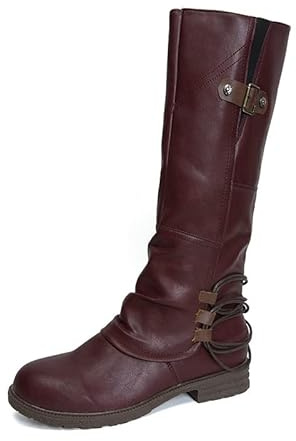 BIISDOST Stivali vintage in pelle da donna - Stivali alti con tacco quadrato - Moda donna - Antiscivolo - Impermeabili - Chiusura con zip - Stivali invernali alti - Nero - Scarpe alla moda, bordeaux
