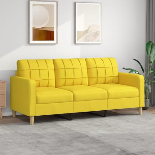 Festnight 3 Sitzer Sofa, Stoff Kleines Couch, Modern 3er Gästesofa mit Armlehne, Getuftetes Loveseat Sofas für Wohnzimmer/Schlafzimmer/Büro/Wohnung, 180 cm,Hellgelb