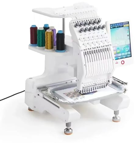 NGARY Machine À Broder Commerciale, Machine À Broder Informatisée À Tête Unique À 12 Aiguilles avec Une Grande Zone De Broderie De 20 X 30 Cm, pour La Broderie De Chapeaux Et De Vêtements