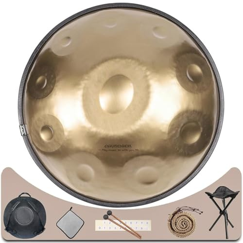 Eavnbaek Advanced Handpan Drum, 10 Note 22 Zoll in D-Moll 432Hz Stahl Hand Pan Drum, mit Softbag, 2 Handpan-Schlägel, Handtrommelständer, Wartungsöl und Reinigungstuch (Gold), (EBSD-10-GD) | Steel Hand Pan Drum Instrument with Soft Bag, 2 Handpan Mallets, Stand and Dust-Free Cloth for Adults and Professionals