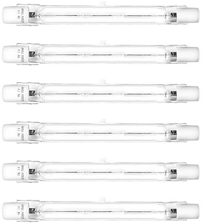 LedWekei Ampoules halogènes, ampoule halogène T3 r7s 78 mm 75 W, ampoule T3 de type J, blanc chaud 2700 K, ampoules halogènes à double extrémité (paquet de 6)