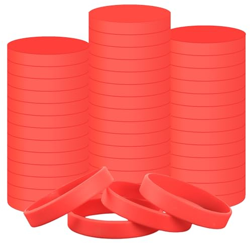 NAHRMY 7 inch Silicone Wristbands Blank Red Rubber Bracelets for Kid Teen, 60 pcs Sports Party Silicone Elastic Wristband Bulk Bracelet bands for Events School Teacher Supplies