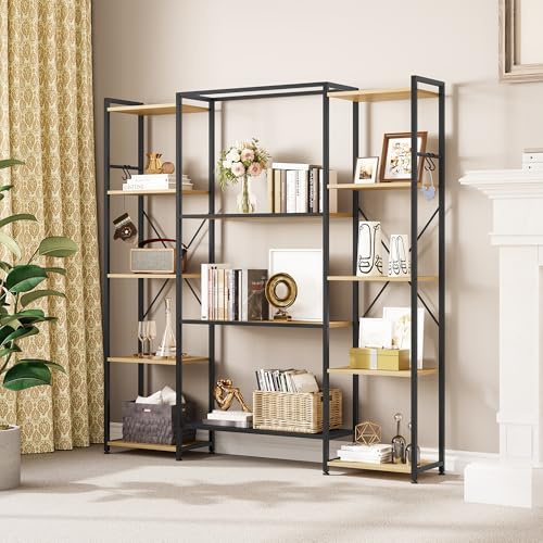 YITAHOME Estantería, Librería Industrial para Libros con 13 estantes, Estantería de pie con Estructura de Metal, Estante de Almacenamiento, para Sala de Estar, Oficina en casa, Roble
