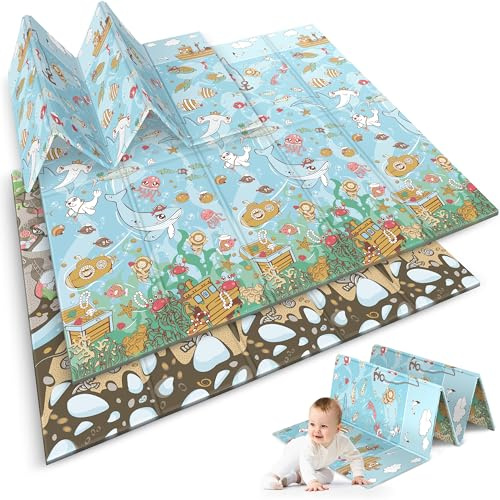 Nukido Doppelseitige Krabbelmatte Baby Krabbeldecke Matte Bodenmatratze Kinderzimmer Krabbelmatte Baby faltbar Bodenmatte Kinder Babyspielzeug 0-6 monate Mehrfarbig 200x180x1 cm