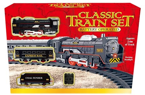 KandyToys Classic Train Set | 2.4m Track | Headlight | Battery Operated